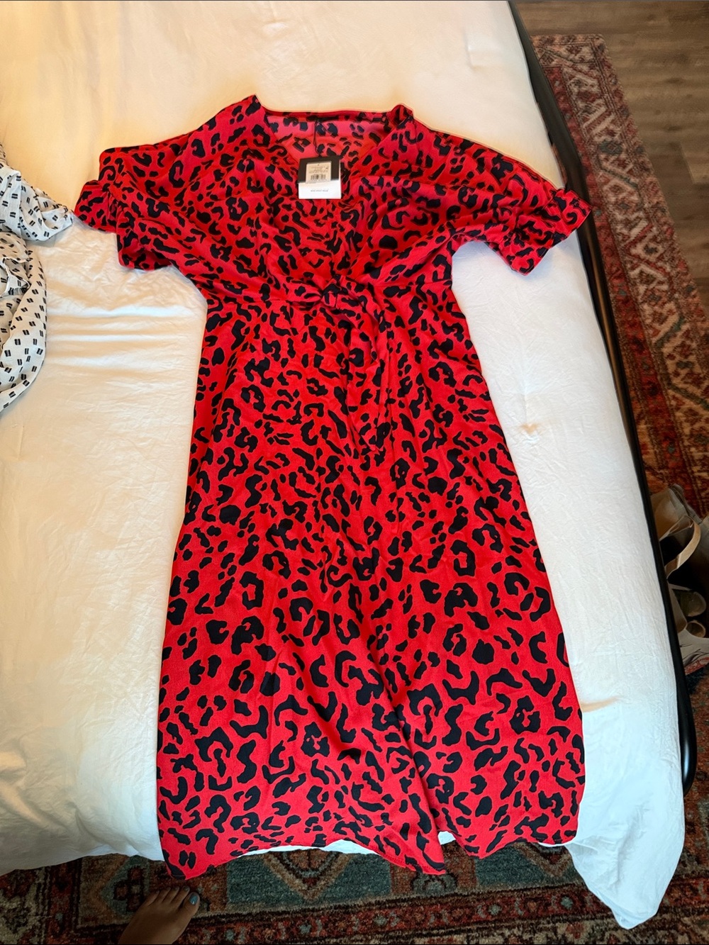 Who What Wear Red and Black Leopard Midi Wrap Dress